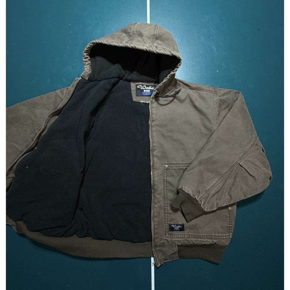 Vintage Walls Work Wear Jacket Men's Large Brown Duck Canvas Fleece Lined Hooded - Picture 8 of 14
